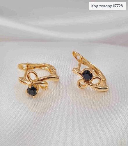 Серьги "Бесконечность" с Чёрным камешком, 1,6см, англ. зам. Xuping 18K 117728 фото 2