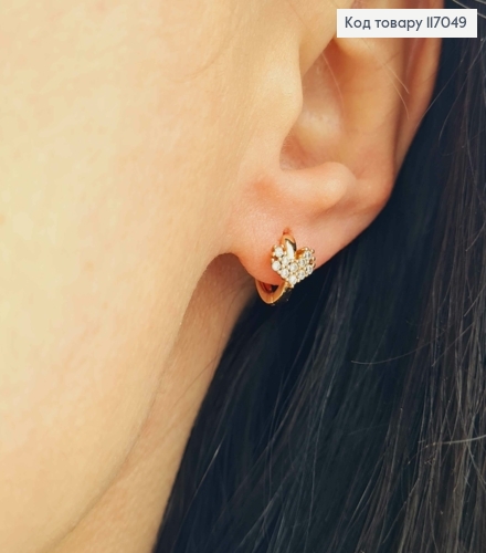 Серьги кольца 1см, с сердечком из камней, Xuping 18K 117049 фото 2