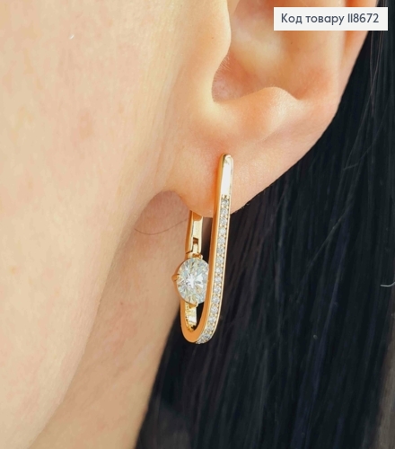 Серьги стрелы "Овальные" украшены Блестящими камнями, 2,5см, английская застежка, Xuping 18К 118672 фото 2