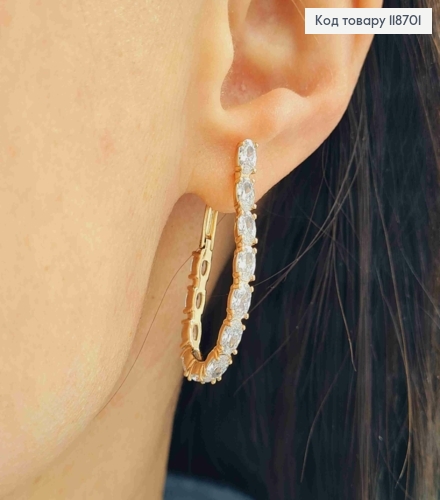 Серьги "Овальные" украшены Блестящими камешками, 3,4см, английская застежка, Xuping 18К 118701 фото 3