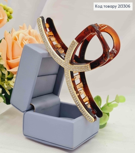 Краб пластик "ПЕТЕЛЬКА" украшен Блестящими камешками, размер 11,5см, Коричневого цвета 213306 фото 2