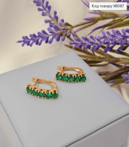 Серьги "ВЕНЕРА" украшены Зелеными камешками, 1,7см, английская застежка, Xuping 18К 118087 фото 3