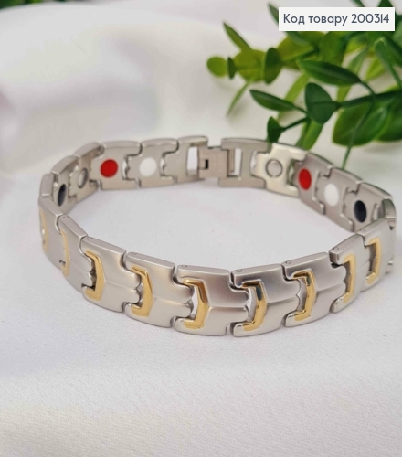 Браслет родований, плетіння Фігурними пластинами (з магнітом), шир 1,2см, довж 22,5см, Xuping ТТМ 200314 фото 3