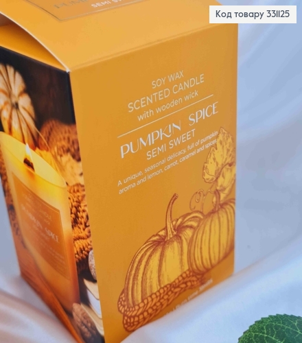Парфюмерная СОЕВАЯ свеча стакан PUMPKIN SPICE semi sweet с деревянным фитилем, 150г/35ч, bartek 331125 фото 3