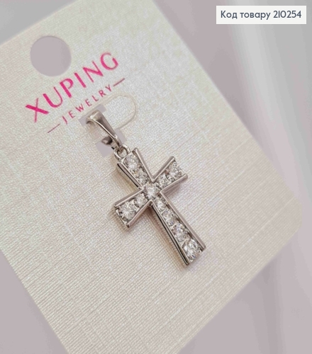 Крестик родованный украшен камнями и расширен по краям, 2*1,3см,Xuping 210254 фото 2