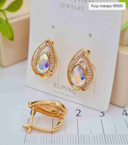 Серьги "Капелька" с Блестящим камнем Сваровски, дл. 1,6см, английская застежка, Xuping 18К 119610 фото 2
