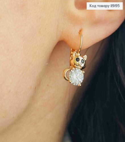 Серьги "Котик" с Блестящим камнем, длина 2см, Xuping 18K 119195 фото 2