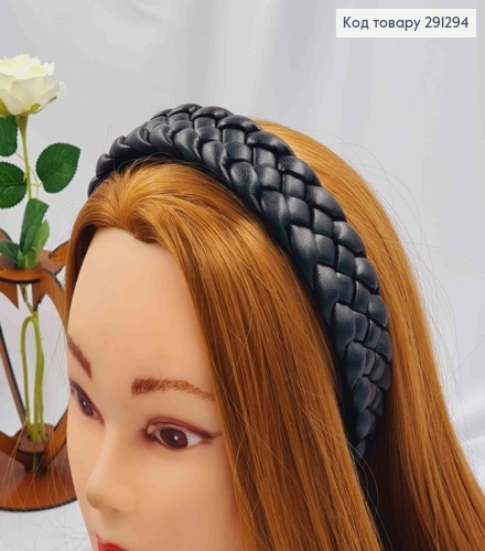 Обруч з екошкіри, плетений Косичка, ЧОРНОГО кольору, шир. 3см 291294 фото 2