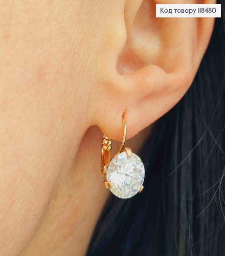 Серьги с большим блестящим камнем, диаметр 1см, XUPING 18K 118480 фото 3