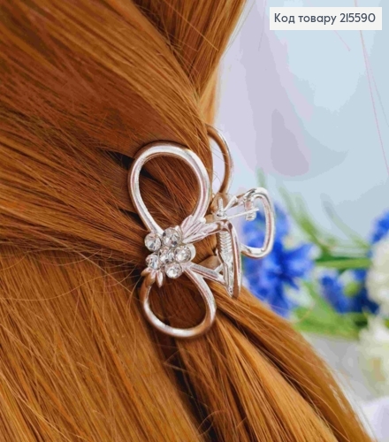 Краб металл "Бесконечность" с Цветком из камней, 4,5см, серебряного цвета 215590 фото 2