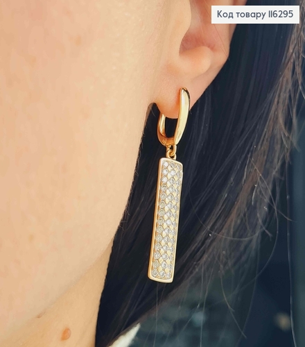 Серьги, с подвесками пластинками в камешках, 4см, англ. зам. Xuping 18K 116295 фото 2