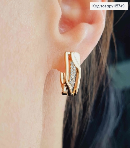 Серьги, Пластинки 1,5см, с резьбой и камешками, англ. зам. Xuping 18K 115749 фото 2