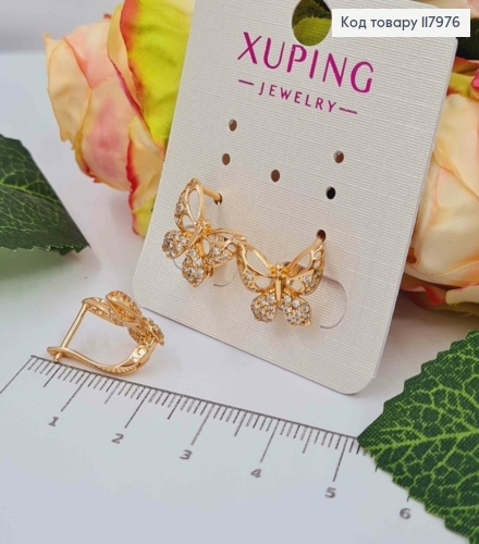 Серьги "Бабочка" украшены камешками, 1,5см, английская застежка, Xuping 18K 117976 фото 2