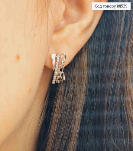 Серьги родованны с цепочкой и камешками в один ряд, 1,5см, англ. застежка, Xuping 181539 фото 3