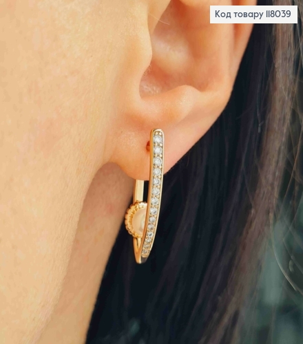 Серьги стрелы с Камешками и Жемчужкой внутри, 2,5см, английская застежка, Xuping 18K 118039 фото 2