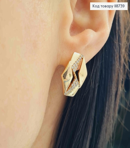 Серьги "Молниеносные" с Блестящими камешками, 1,9см, английская застежка, Xuping 18K 118739 фото 2