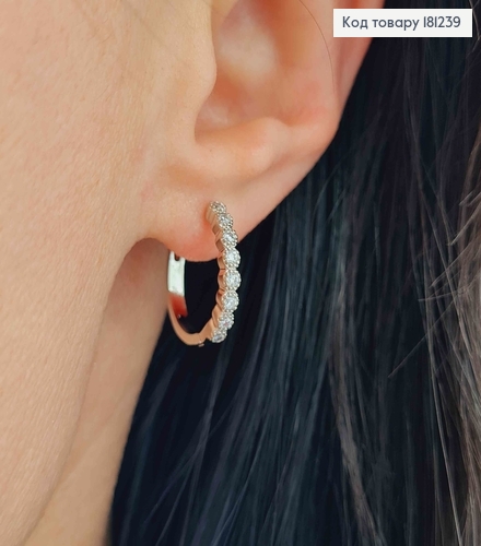 Серьги кольца родованные, 1,5см, С камешками в оправе, Xuping 181239 фото 2