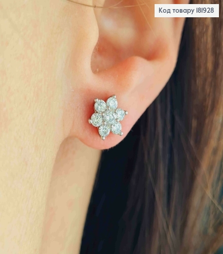 Серьги родованные гвоздики "Цветок" с блестящими камешками, 0,8 см, XUPING 181928 фото 2