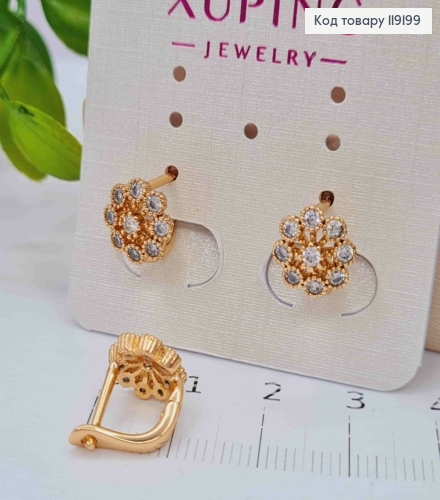 Серьги "Цветочек" украшена Блестящими камешками, 0,9см, английская застежка, Xuping 18K 119199 фото 2