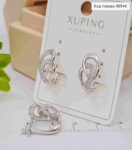 Серьги родованные "Виктория" украшены Блестящими камешками, дл. 1,4см, английская застежка, Xuping 181944 фото 2