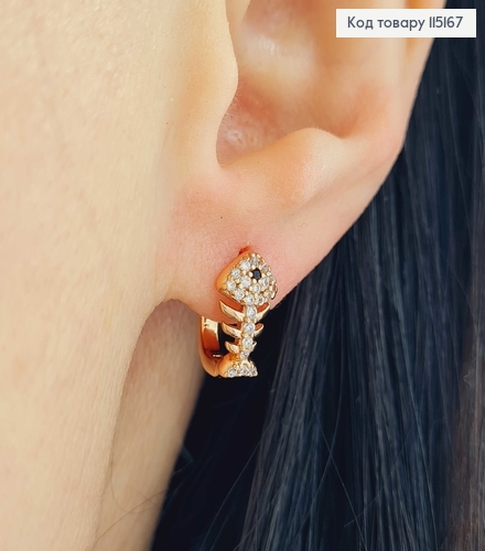 Серьги "Котик и рыбка", 1см, англ. зам. Xuping 18K 115167 фото 2