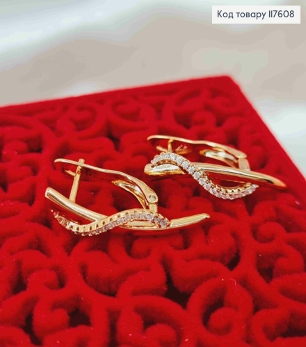 Серьги "Утонченность" украшены камешками, 2,4см, англ. застежка, Xuping 18К 117608 фото 2