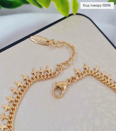 Браслет ПАНЦИРНОЕ ПЛЕТЕНИЕ С КРЕСТИКАМИ, дл. 18+4см, Xuping 18K 151136 фото 2