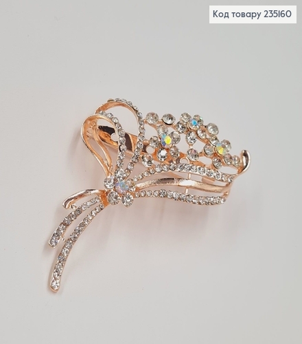 Брошка метал Гілочка з перламутровими камінцями 6х5см 235160 фото 2