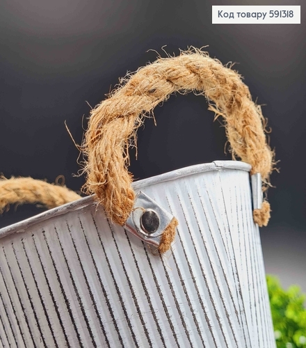 Відерце-кашпо, метал, білого кольору, з ручками з шпагата, висота 14см, Польща 591318 фото 2