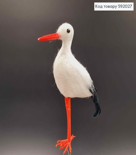 Флористическая заколка,14см, АИСТ белого цвета, с черным хвостиком из перьев с жемчужинами, Польша 592027 фото 2