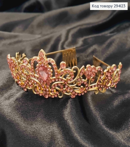 Диадема "Волшебная" в ЗОЛОТОМ цвете с камнями Розового цвета, самая высокая точка 4,5см 294123 фото 2
