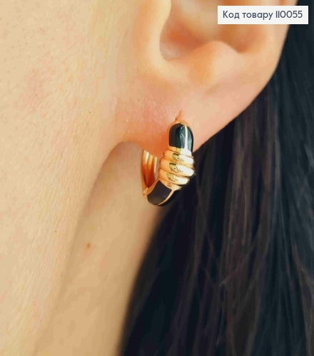 Серьги кольца украшены Черной эмалью, диаметр 1,3см, Xuping 18K 110055 фото 2