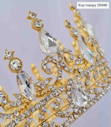 Корона под Золото, "Изысканная" с блестящими камнями, диаметр 15см, высота 7см (можно на торт) 294146 фото 2
