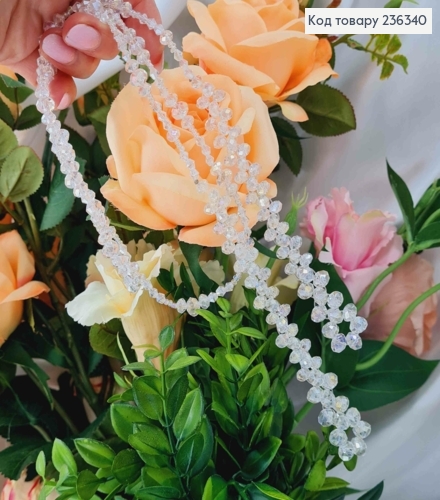 Бижутерия на шею с белым стеклярусом разного размера, плетеная, дл. 50см 236340 фото 2