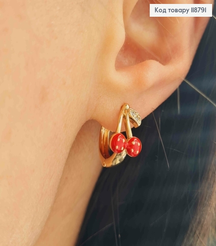 Серьги кольца (1,5см), "Спелые Вишни" с Блестящими камешками (1,2см), XUPING 18K 118791 фото 3