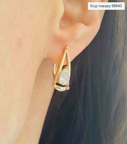 Серьги треугольные украшены Блестящим камнем, 1,8см, англ. застежка, Xuping 18К 118840 фото 2