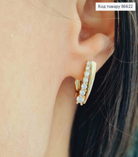 Серьги пластинки с камешками разных размеров, 1,8см, англ. зам. Xuping 18К 116622 фото 2