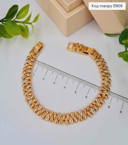 Браслет плетения пластинками КАПЛИНКАМИ с Камешками, длина 17+2см, Xuping 18K 151108 фото 3