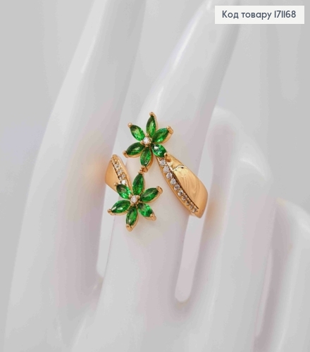 Перстень "Богемна Квітка" з Зеленими камінцями, Xuping 18К 171168 фото 2