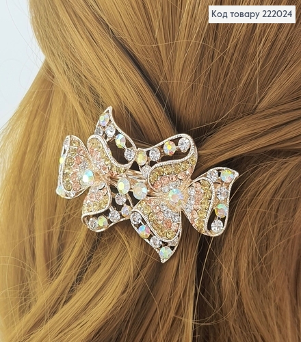 Заколка автомат металл с цветными камнями 7 см 222024 фото 2