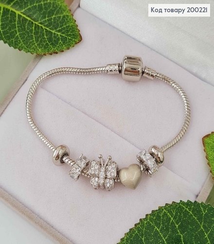 Браслет "Пандора" з Червоним метеликом, та шармиком сердечком, довж 18см. Xuping 200221 фото 2