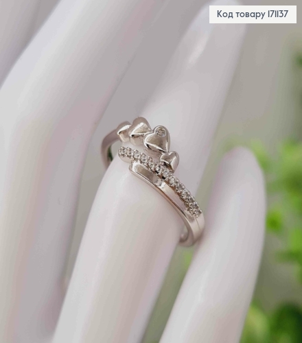 Перстень родованый "Нежная Любовь" с Сердцами и Блестящими камешками, Xuping 171137 фото 2