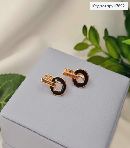 Серьги, Круг с эмалью Черного цвета, длина 1,6см, англ застежка, XUPING 18K 117892 фото 3