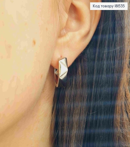 Серьги кольца широкие граненные, ширина 5,5мм, диаметр 1,8см, Xuping 181535 фото 3