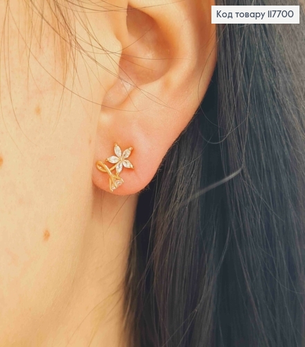 Серьги гвоздики, Нежный Цветочек с камешком, 1см, XUPING 18K 117700 фото 2
