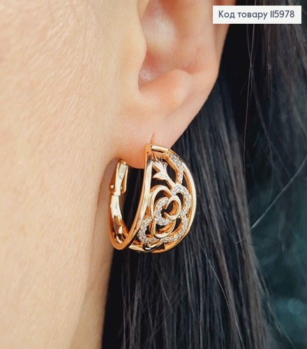 Серьги кольца 2см, ажурные с камешками, шир. 1,5см. Xuping 18K 115978 фото 2