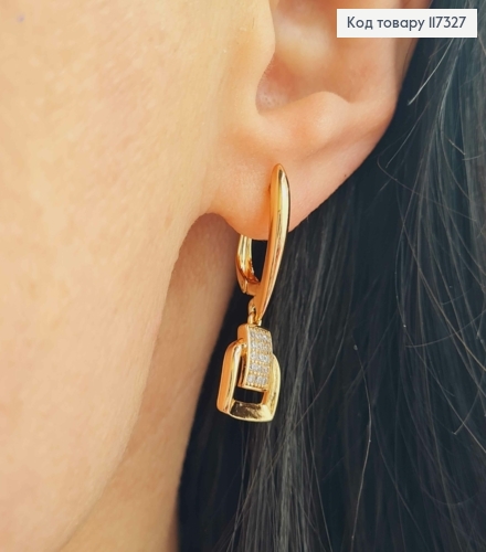 Сережки з квадратною підвіскою в Камінцях, довжина 3см, англ застіба, Xuping 18К 117327 фото 2