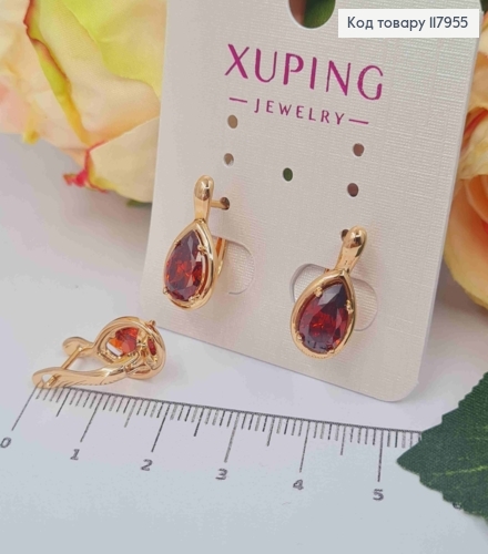 Серьги "Капелька Надежды" с Красным камешком, 1,75см, английская застежка, Xuping 18K 117955 фото 2