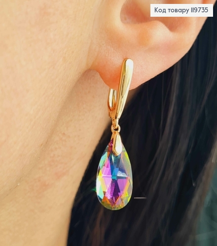 Серьги с подвесным Фиолетово-Салатовым камнем Сваровски, 1,6+2см, английская застежка, Xuping 18К 119735 фото 3