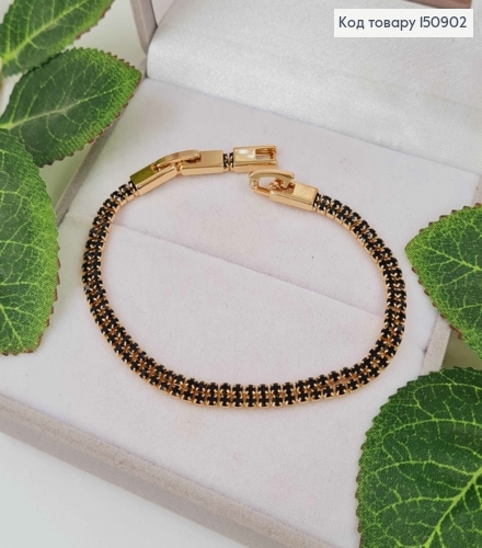 Браслет, с двумя рядами Черных камешков шир.4мм, дл.17+2,5см, Xuping 18K 150902 фото 2